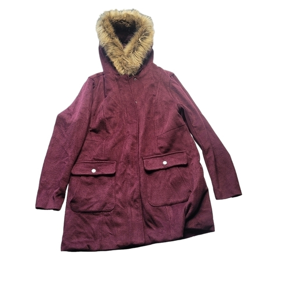 Torrid Wool Zip Front Fur Trim Coat Size 00 Medium 10 - Picture 2 of 9